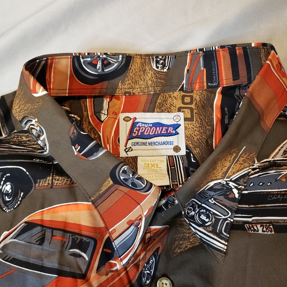 RARE Reyn Spooner Dodge Muscle Car Olive Green Shirt Short Sleeve Hawaiian - Picture 3 of 4